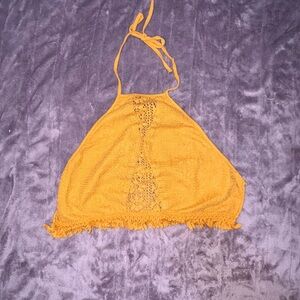 La Hearts Mustard Yellow Crochet Crop Top